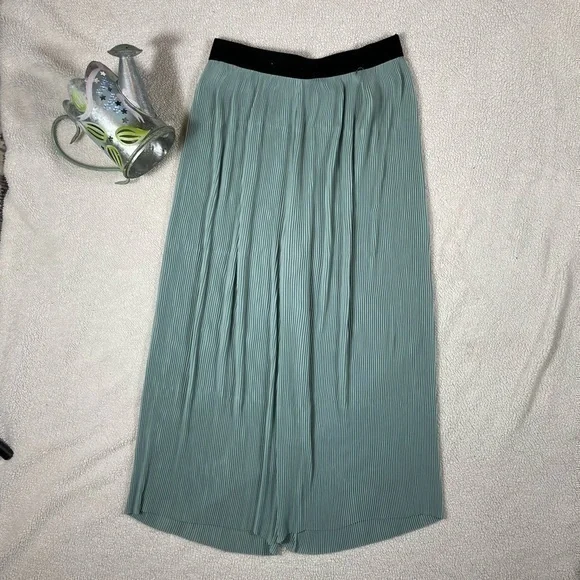 Zara Bohemian Green Highrise Ribbed Palazzo Flowy Cropped Pants Size Small - Picture 9 of 15